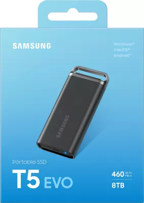 SSD Samsung T5 EVO, 8 TB, 3.2 Gen 1, 460 MB/s, Ngjyrë e zezë
