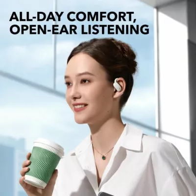 Kufje wireless ANKER Soundcore AeroFit 2 A3874G21, open-ear, Hi-Res LDAC, karikim wireless, IP55, me kuti karikimi, të bardha