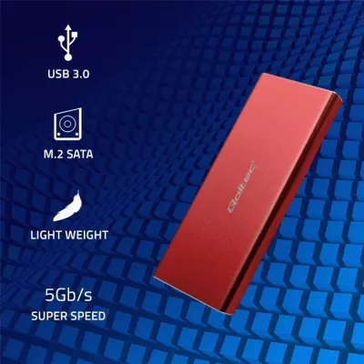 Kasë SSD Qoltec 51831, M.2, USB 3.0, 2TB, Kuqe