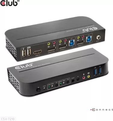 Switch KVM Club3D CSV-7210, 2x DisplayPort, 1x HDMI, 2xUSB, 4K60Hz, i zi