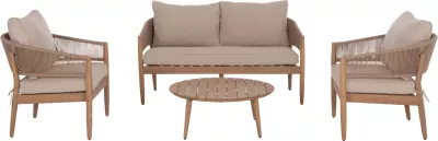 Set lounge për jashtë, 4 pjesë, KANU, dru akacie, kornizë metalike, litar, bezhë, FH6416
