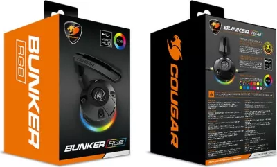Mouse bungee Cougar BUNKER RGB, me ndriçim RGB, USB Hub, i zi