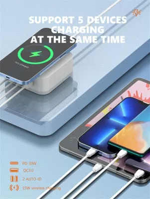 Karikues wireless LDNIO AW004, 32W, 3x USB-A + 1x USB-C, PD/QC, i bardhë