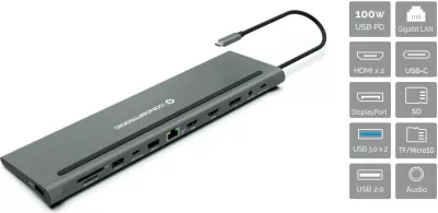 Dok Conceptronic 12-1 USB-C, 2xHDMI, 3xUSB-A, DisplayPort, 18cm, gri