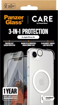 Mbështjellës PanzerGlass CARE Flagship 3-in-1 Bundle për iPhone 16e, transparent