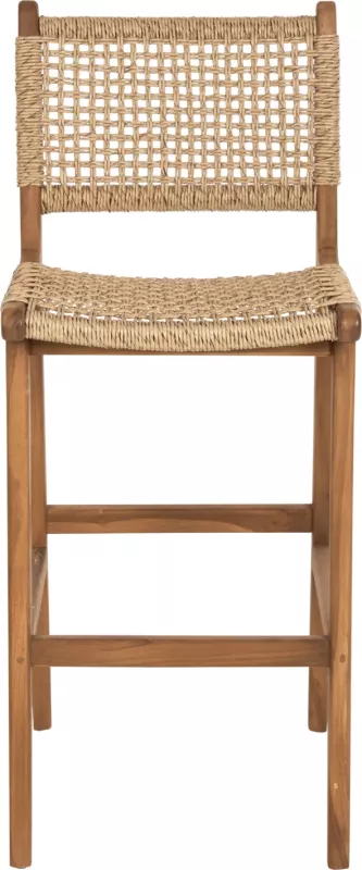 Karrige për bar me shpinë NESHA FH9788 dru TEAK, litar natyral-bezhë, 45x57x110H cm