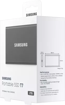 SSD portabël Samsung T7, 2 TB, USB Type-C 3.2 Gen 2, Gri