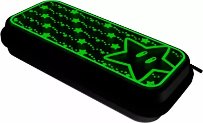 Kasë udhëtimi PDP Switch Travel Case Plus Super Star Glow in the Dark, kompatibile me Nintendo Switch/Lite/OLED, e zezë me të verdhë