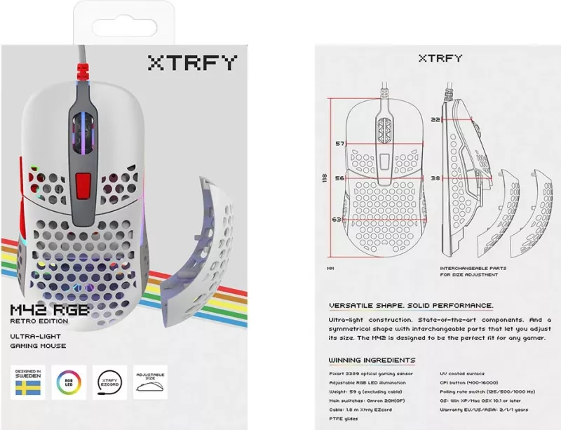 Maus Cherry XTRFY M42, Optik, USB Type-A, 16000 DPI, Multikolor