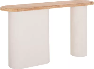Konsol Santorini, sipërfaqe druri bredhi natyral, bazë MDF off-white, 150x35x82cm
