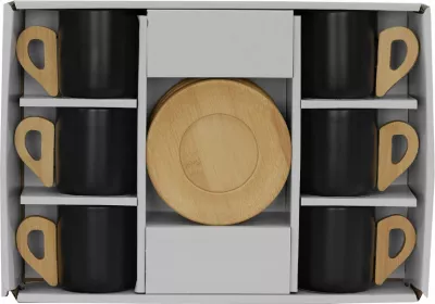Set filxhanësh espresso Nordic, 6 copë, porcelan i zi, bambu natyral, 29x21x7cm