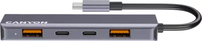 USB-C hub CANYON DS-18 5n1 USB 3.2 Gen 2, 2x USB-A + 2x USB-C, kabllo 15 cm, hiri