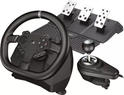 Timoni garash Spawn Momentum Pro, me pedale e levë shpejtësish, me kabllo, 270/900°, për PC/PS3/PS4/Xbox One/Series/Nintendo Switch, i zi