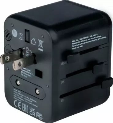 Adapter udhëtimi universal Verbatim UTA-01, 2x USB-A, 100-250V, 180+ shtete, i zi