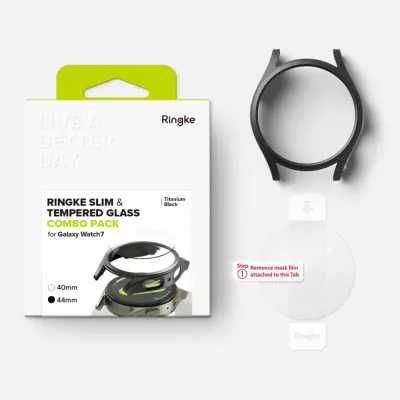 Mbështjellës + xham i temperuar Ringke për Samsung Galaxy Watch 7 44mm, Zi, set