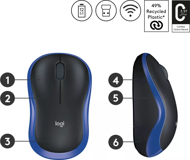 Maus wireless Logitech M185, 1000 DPI, i zi, blu