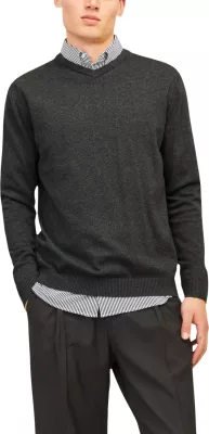 Xhemper për meshkuj Jack & Jones JJEBASIC KNIT V-NECK NOOS, gri e errët [Madhësia: XS]