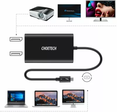 Adapter Choetech HUB-D03, USB Type C Thunderbolt 3, 2x DisplayPort 4K 60Hz, zi