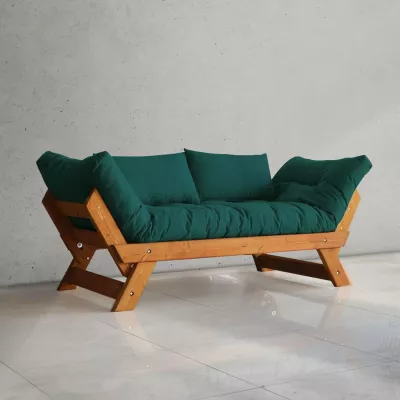 Divan kopshti dy vendësh, Skye Decor, CPT8103-210, ngjyrë teak dhe jeshile petrol
