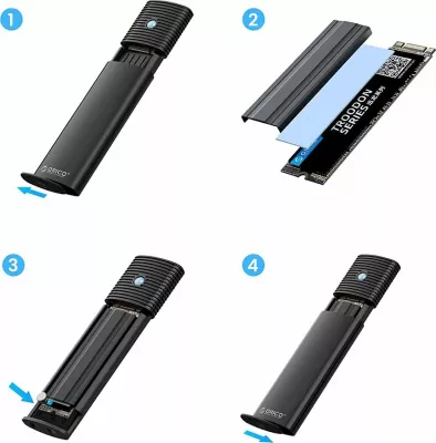 Kuti eksternale për SSD M.2 NVMe, Orico PWM2-G2-BK-EP, USB-C 3.2 Gen 2 10Gbps, deri 4TB, alumin, e zezë