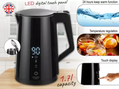 Çajnik elektrik ADLER AD1345B 1.7L 2200W me ekran LED dhe rregullim temperature, i zi