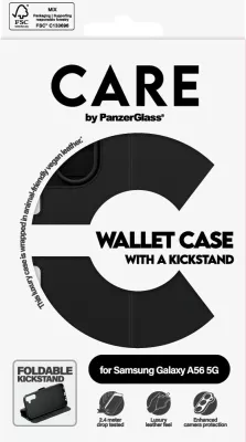 Mbështjellës PanzerGlass për Samsung Galaxy A56 5G, CARE Feature Wallet Case, i zi