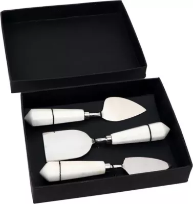Set për servirje djathi, 3 copë, çelik dhe mermer i bardhë, 18x5x2cm