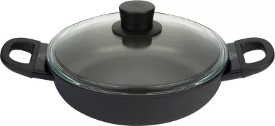 Tigan servirës Ballarini 75002-922-0, 24cm, alumini, veshje Keravis, kapak xhami, i zi
