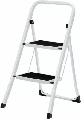 Shkallë palosëse me 2 shkallë SONGMICS GSL12WT, kapacitet 150 kg, çelik, TÜV EN14183, bardhë/zezë