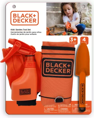 Set kopshtarie për fëmijë Black+Decker SGH020-04-BD, 3+, me përparëse, doreza, mini lopatë, spërkatës, 4 copë