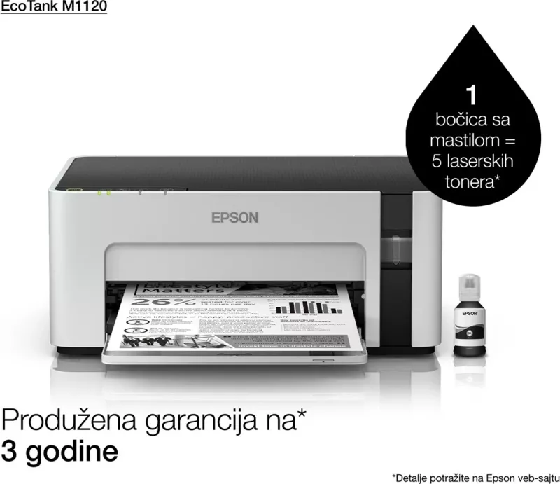 Printer Epson EcoTank M1120, Inkjet, A4, Wi-Fi, E zezë