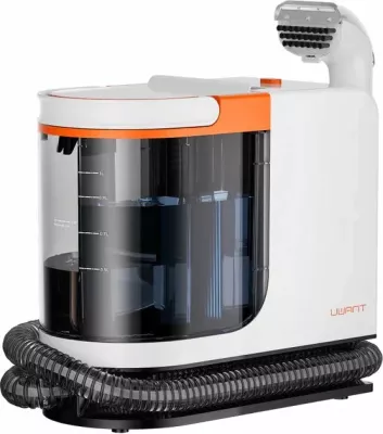 Pastrues i thellë me ujë të nxehtë për qilima dhe tapiceri Uwant B300 Pro 18000 Pa 600 W depo 1.2/1.4 L, me aksesorë + pastrues tekstili 500 ml, bardhë/portokalli