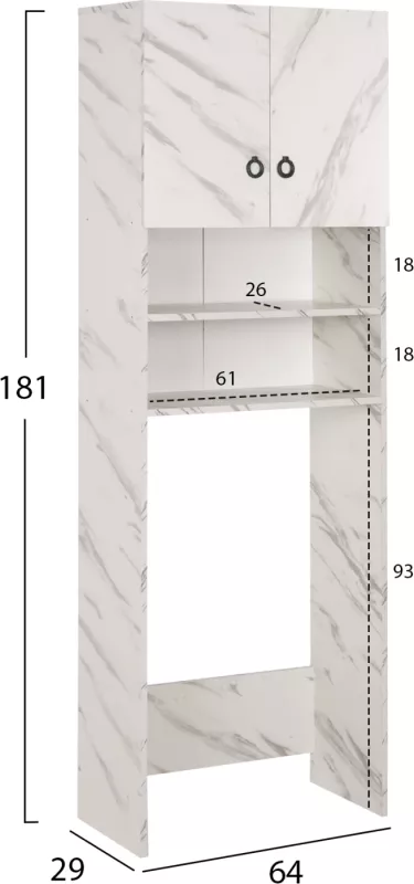 Mobilje për lavatriçe TERRY FH9122.12 me kabinet dhe rafte, melaminë, mermer i bardhë, 64x29x181H cm
