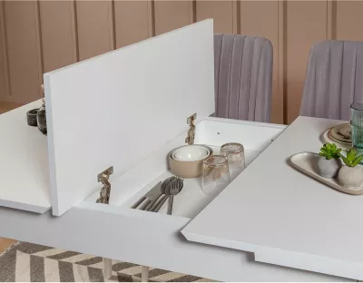Set tavoline me karrige për ngrënie, e zgjatshme, 4 pjesë, Skye Decor, Vina 0701 - 3, e bardhë, gri