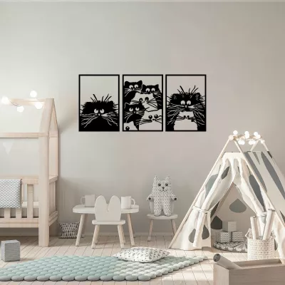 Aksesor dekorativ metalik për mur, mace, Wallity, 50x70cm (3 copë)