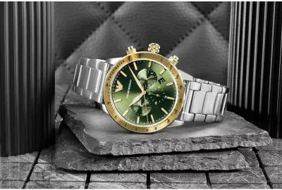 Orë dore për meshkuj Emporio Armani, e gjelbër