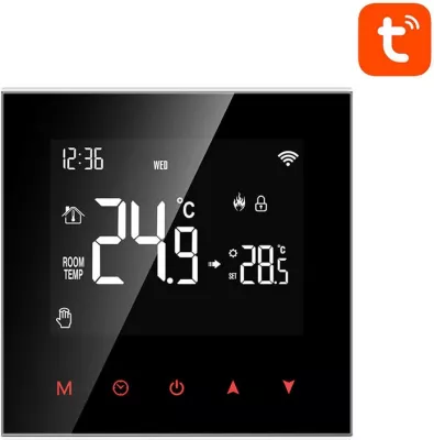 Termostat i mençur Avatto WT100, për ngrohës uji, Wi-Fi, Tuya, i zi
