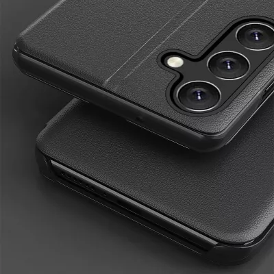 Mbështjellës Hurtel Eco Leather View Case për Samsung Galaxy A54 5G, me kapak dhe qëndrim, e zezë