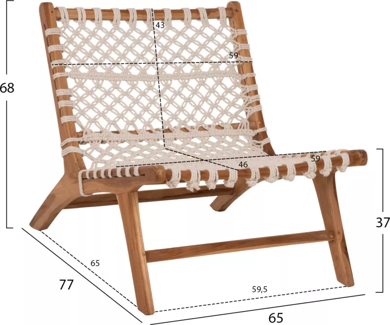 Karrige ANTIB FH9466.01 dru TEAK natyral dhe litar i bardhë 65x78x68Hcm