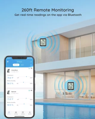 Termometër-higrometër Bluetooth Govee H5075, ekran LCD, memorie 20 ditë, bardhë/zi