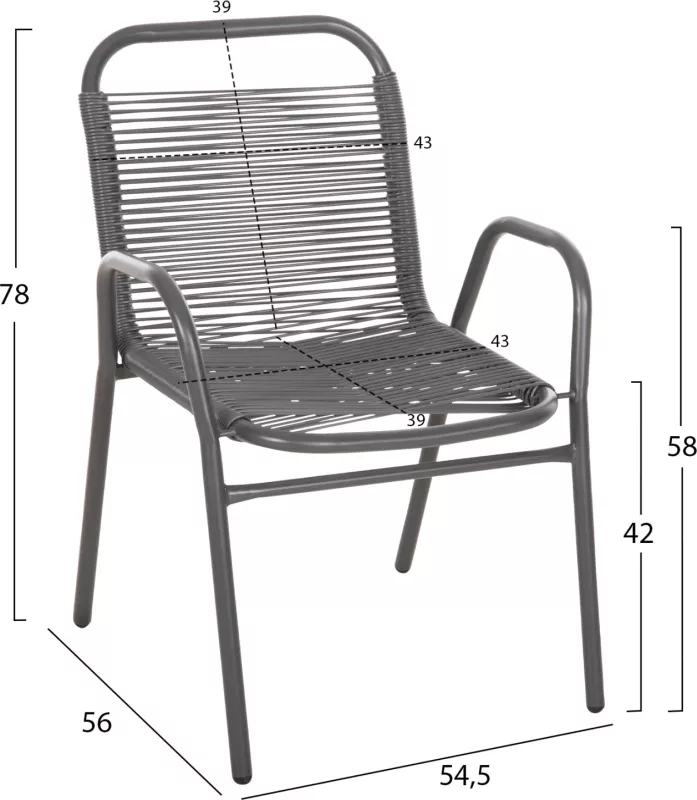 Karrige për jashtë AVRIL FH5968.01 metal dhe ratan sintetik ngjyrë gri 54.5x56x78H