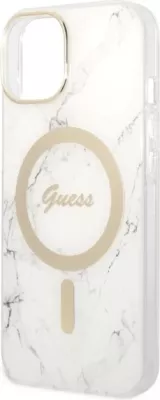 Set mbështjellës Guess Marble Collection me karikues wireless MagSafe për iPhone 14 6.1", Bardhë