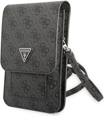 çantë smartphone/portofol Guess GUWBP4TMGR 4G Triangle, lëkurë artificiale, 17.5×11.5 cm, me rrip të heqshëm, e zezë