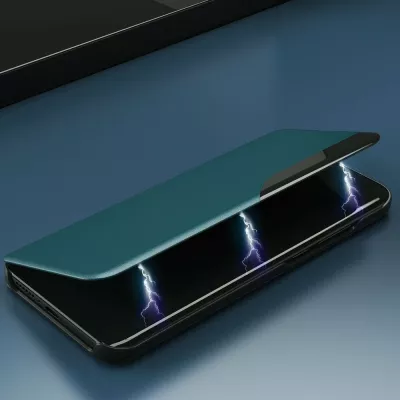Mbështjellës Hurtel Eco Leather View Case për Samsung Galaxy A02s EU, me kapak dhe qëndrim, i zi