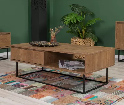 Set mobiljesh për dhomë dite, Skye Decor, Laxus Takım 21, ngjyrë arrë dhe e zezë