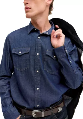 Këmishë për meshkuj Jack Jones JJESHERIDAN L/S NOOS, denim e errët [Madhësia: XS]