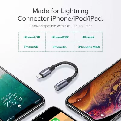 Adapter audio Lightning në 3.5mm UGREEN 30756 (MFi), gri-zezë