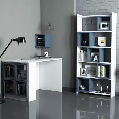 Tavolinë studimi me raft librash, ngjyrë bardhë e kaltër, Hanah Home, Box