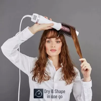 Furçë flokësh me ajër të nxehtë, Rowenta CF6135F0 Volumizer 3D, furçë ovale XL, jonizim, e bardhë/rozë