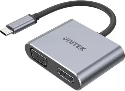 Adapter Unitek USB-C në HDMI 4K dhe VGA, gri